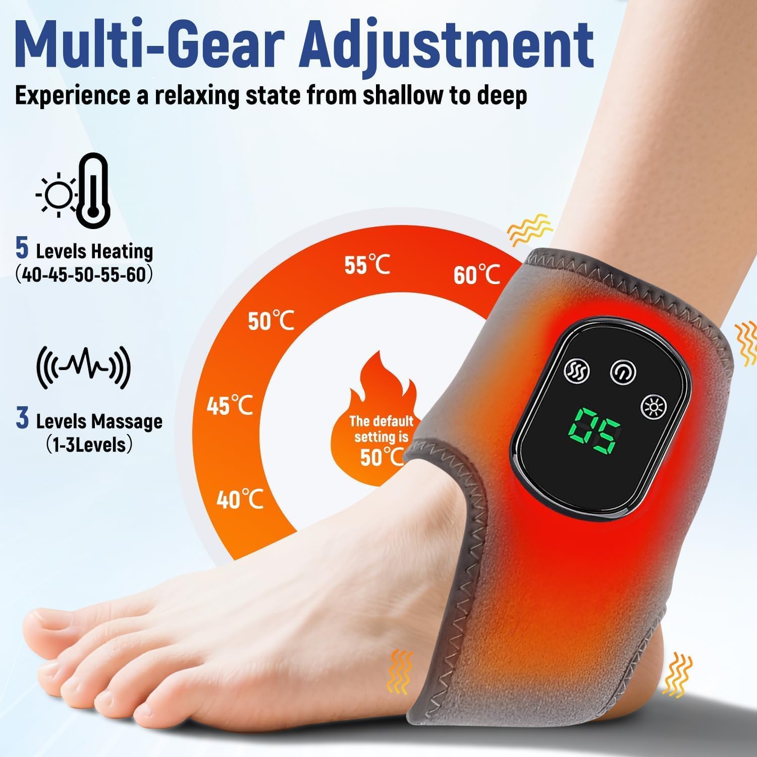 Lot de 2 masseurs de pieds, 3 en 1, appareil de massage électrique avec 5 réglages de chaleur, chauffe-pieds sans fil, chauffe-pieds avec appareil de massage des chevilles
