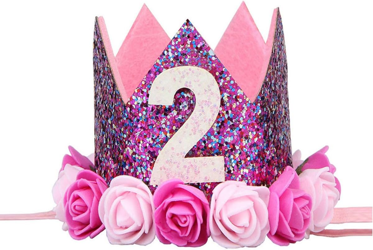 Amosfun Kids Crown Headband Birthday Party Hat Photo Prop Headwear Hair Hoop Headpiece Dress Up Accessory Pary Favors (2Years Old)
