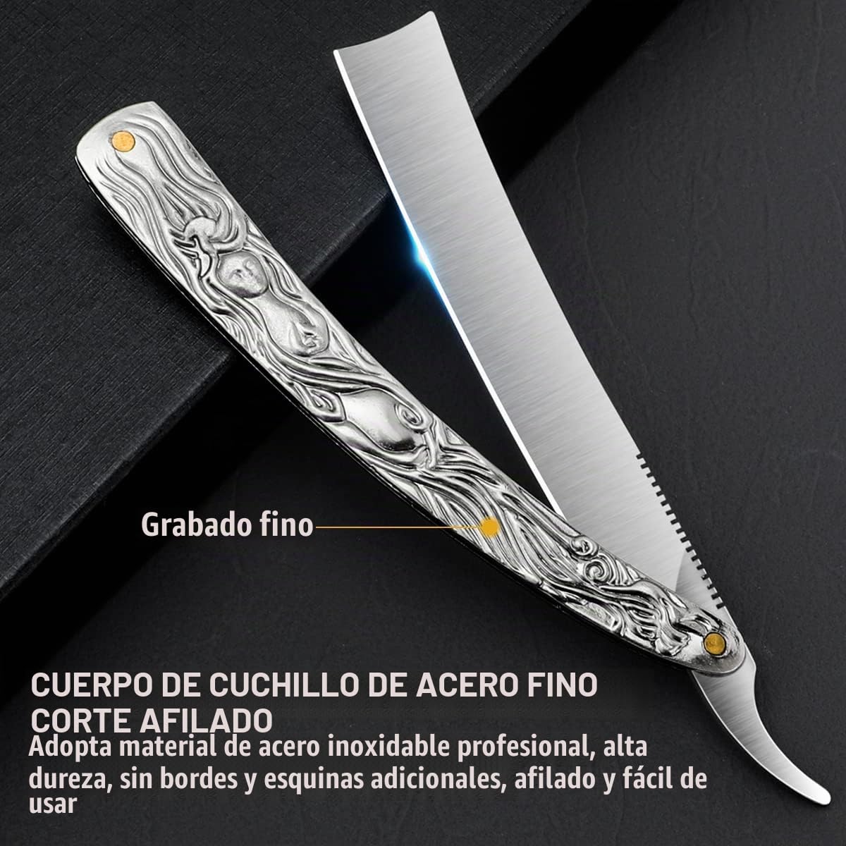M&LD Afeitadora de afeitar profesional con afilador de piel de vaca - hoja de afeitar de un solo corte - Kit de afeitadora de acero inoxidable para peluqueros profesionales