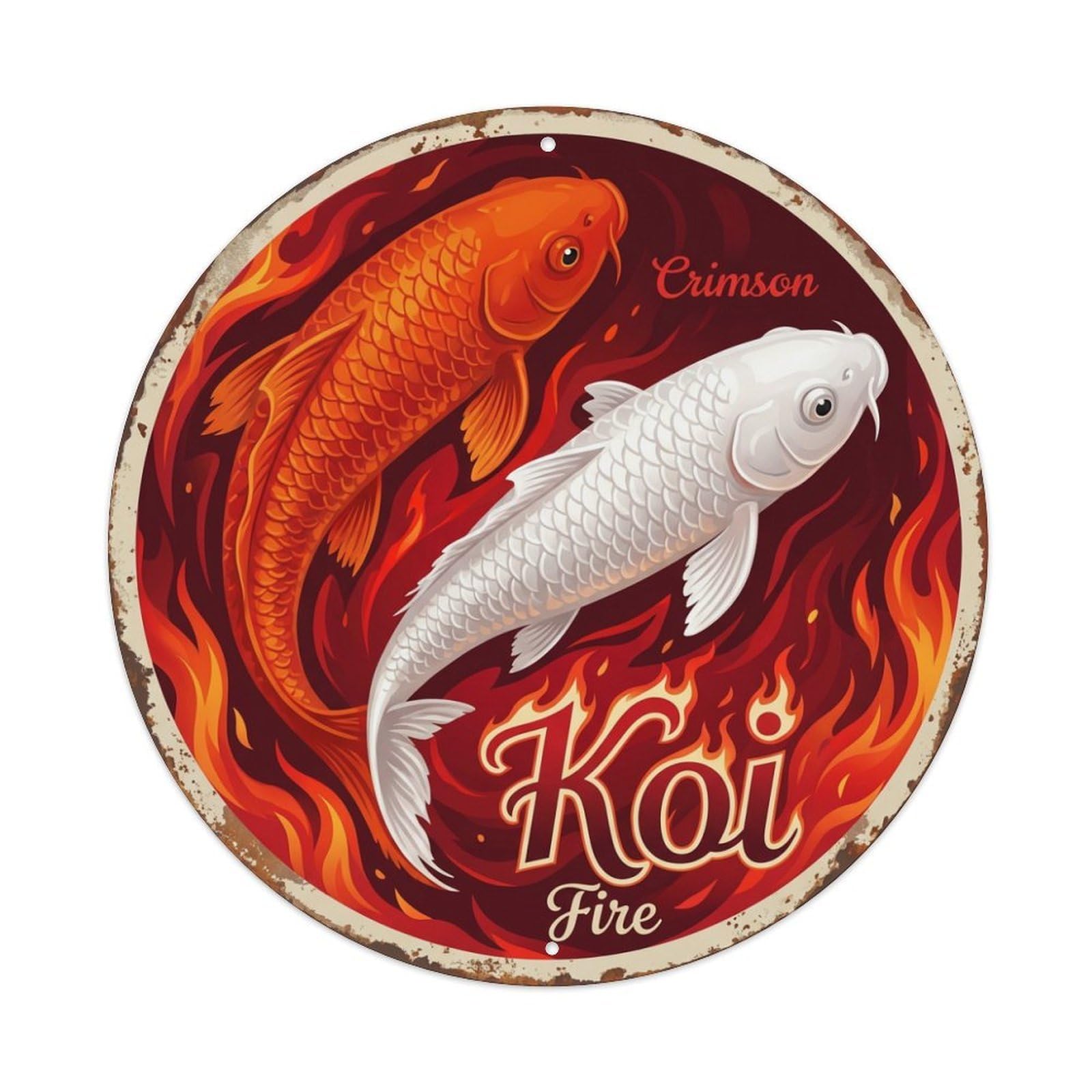 Koi Fish Crimson Fire Waters Red Intense Vibrant Bold Metal Tin Sign