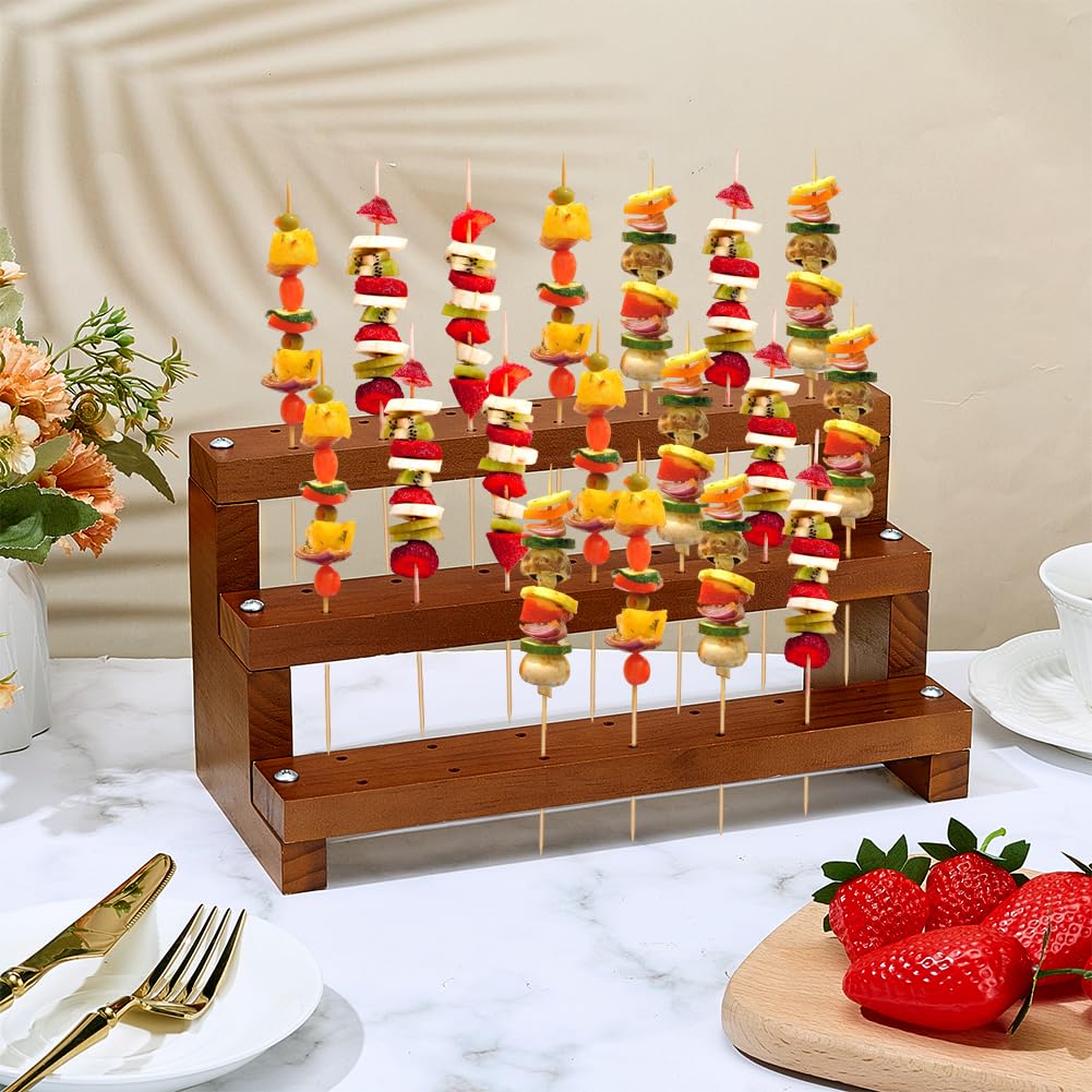 PH PandaHall Lot de 2 présentoirs en bois à 42 trous à 3 niveaux pour desserts, mariage, fête d'anniversaire, bonbons, table de dessert, Halloween, décoration d'intérieur, marron