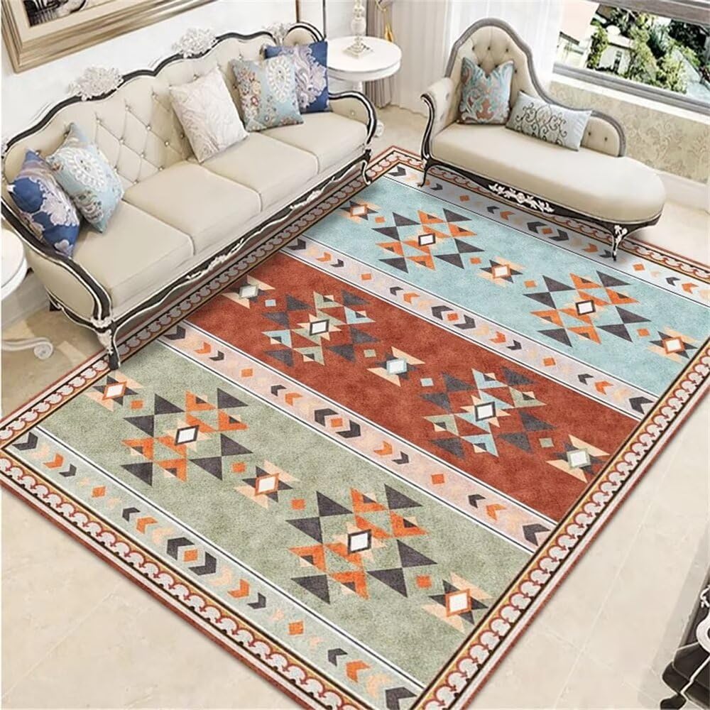 Tapis de chambre enfant bleu 60x90 cm à motifs géométriques de triangles pour couloir