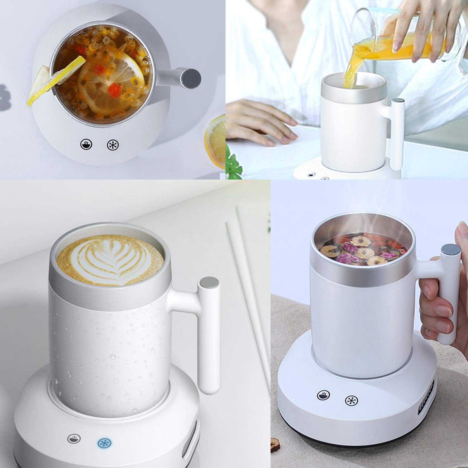 Chauffe-Tasse électrique USB Réchauffeurs Constante Tasse Chaude Seau à Glace Glacon Isotherme de Bureau Tasse Portable à Double Usage de Refroidissement Rapide et Le Chauffage,Blanc