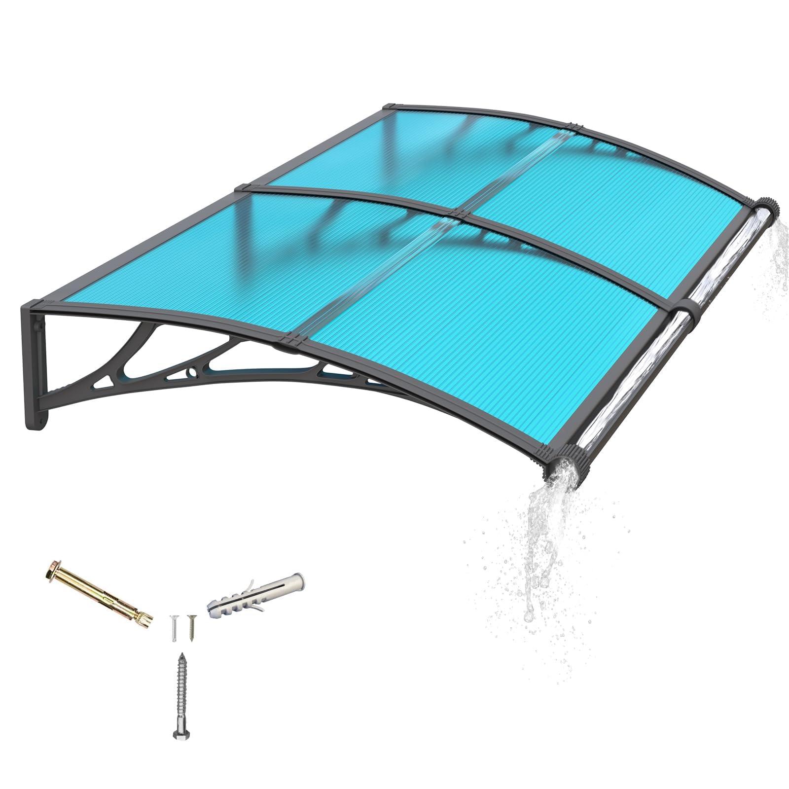 LWJSOCP Outdoor Door Canopy Awning 150x100cm UV Protection UPF50+ Rainproof & Snowproof Polycarbonate Panel with Bracket & Aluminum Rod for Porch Patio Deck