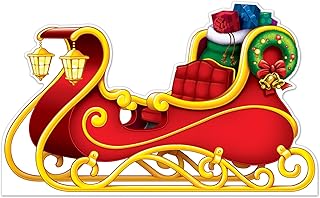 Beistle Santa’s Sleigh Stand-Up – Oversized Corrugated Cardboard Christmas Decoration with Gifts and Lantern Design for Holiday Parties, Photo Booth Scene, Winter Event Displays, 3' 7" x 5' 10"