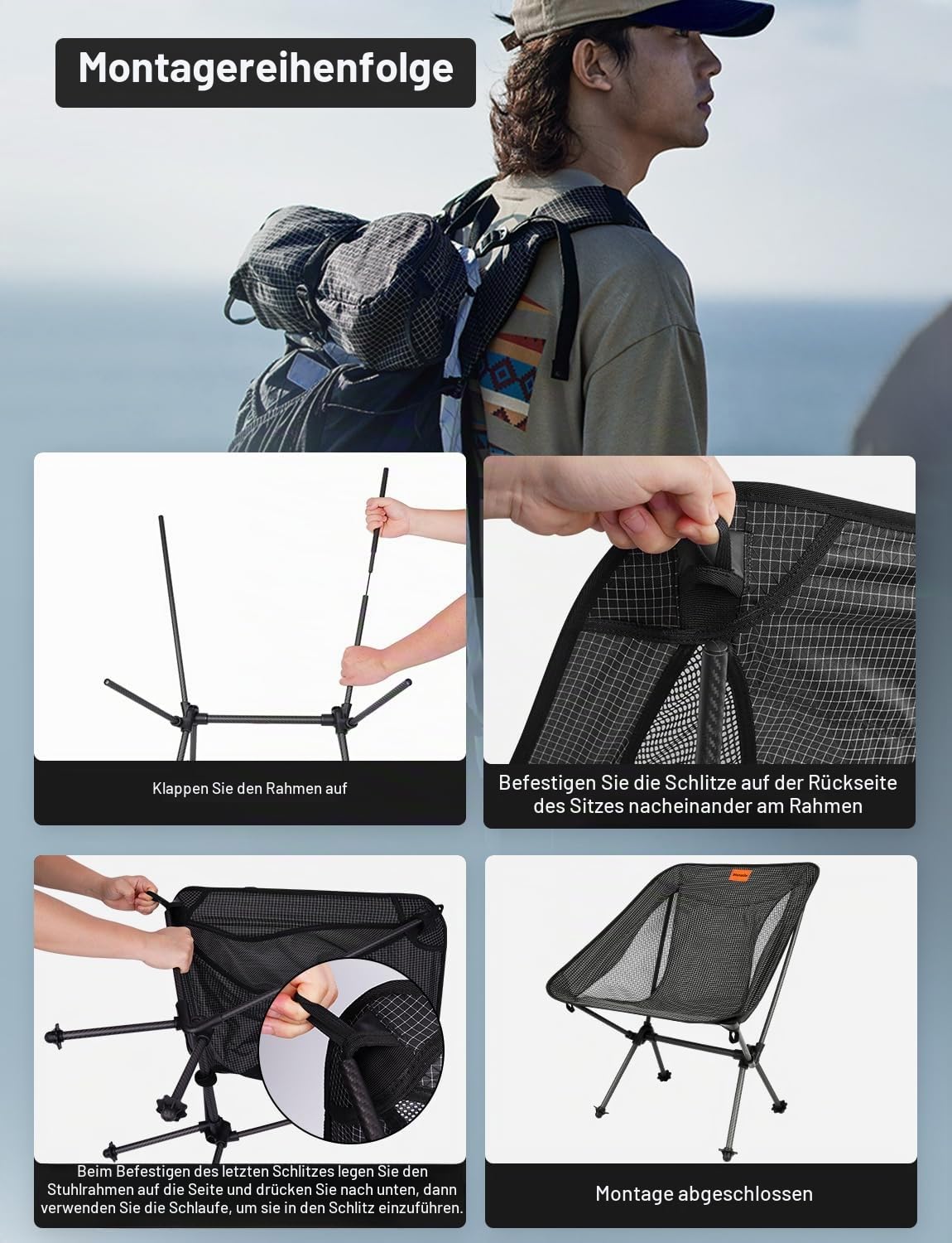 Campingstuhl Faltbar Camping Stuhl,Carbonfaser-Rahmen | Klappstuhl mit Dyneema-Gewebe, mit Handtasche, geeignet für Picknicks, Outdoor, Wandern, Tragfähigkeit 150 kg