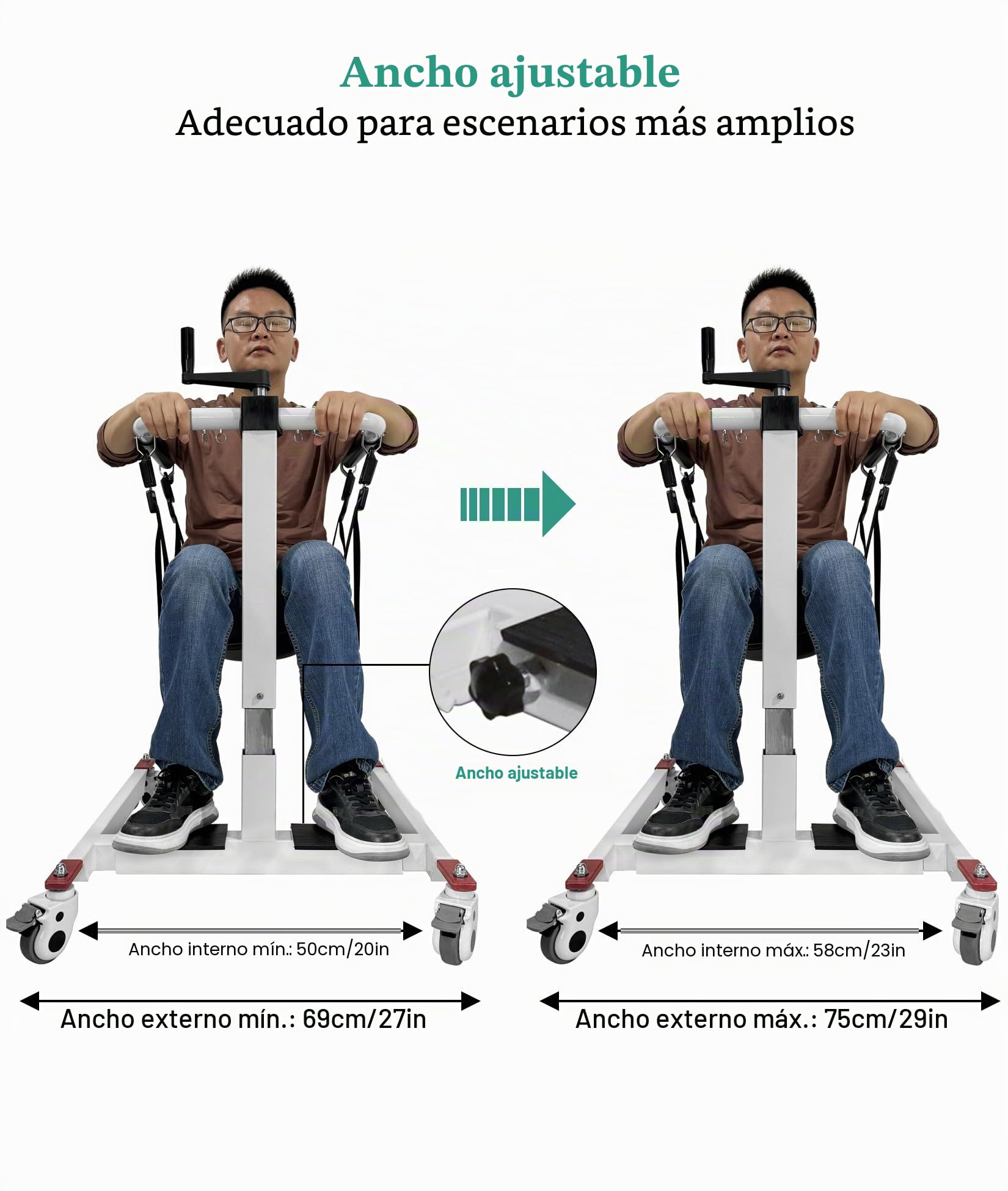 Elevador de Pacientes, Ajustable en Altura/Anchura, Elevador de Silla de Camilla, Elevador de Silla para Personas Mayores, Dispositivo de Transferencia de Silla de Ruedas a Coche