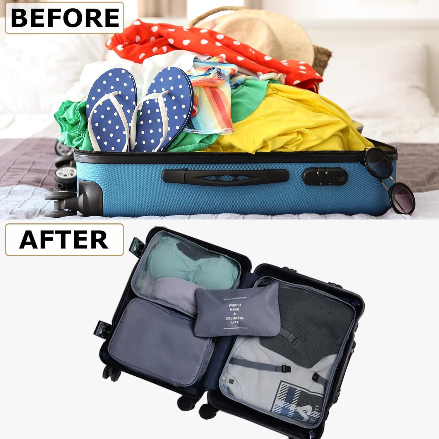 LANSKLBD 6/8 Set Packing Cubes for Suitcases Travel Luggage Packing Organizers,Travel Accessories Essentials Luggage Organizer with Shoe/Tioletry/Laundry Bag (Grey, 6 set) view 6