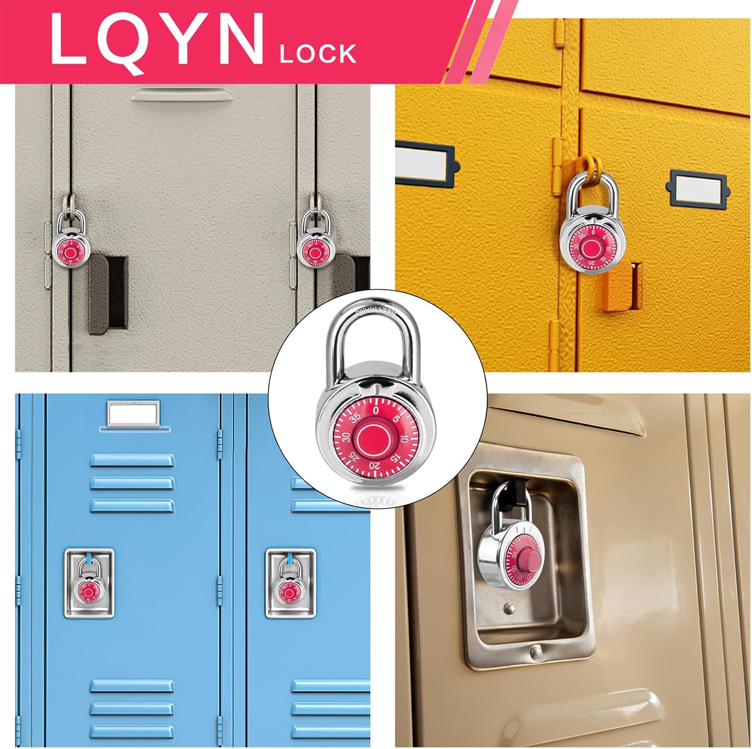 Combination Lock, LQYN Standard Dial Combination Lock, Pack of 12; Red Turnplate, 2 in. Wide, Fixed Three Digital Combination, for School, Gym & Locker, Toolbox, Gate