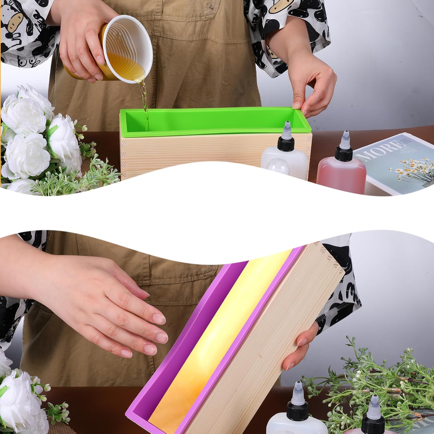 3 Pcs 42oz Soap Loaf Mold, Flexible Rectangular Soap Silicone Mold with Wood Box, DIY Tool for Soap and Handicrafts