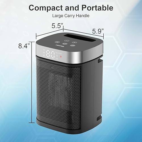 Miniatura 7 de Calentador de espacio portátil pequeño para uso en interiores, calentador eléctrico VOCRS PTC de 1500 W con termostato, control remoto, temporizador