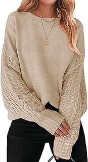 Women's 2025 Fall Long Sleeve Crew Neck Solid Color Cable Knit Chunky Casual Oversized Pullover Sweater Tops