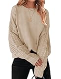 Women's 2026 Spring Long Sleeve Crew Neck Solid Color Cable Knit Chunky Casual Oversized Pullover Sweater Tops