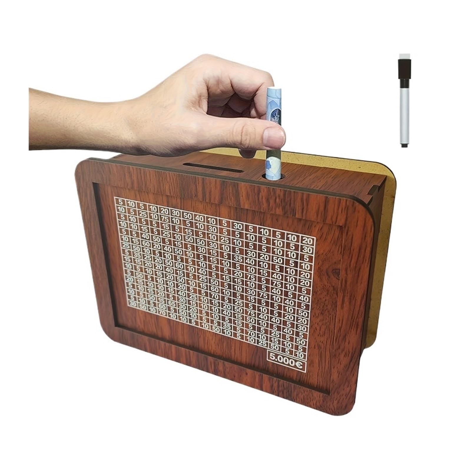 ZythrXLate Wooden Coin Collection Box 1000/3000/5000/10000 Box Wooden Digital Textured Piggy Bank Reusable Money Vault Savings Challenge Cash Storage Case for Coin Collectors(Brown (5000 EUR))