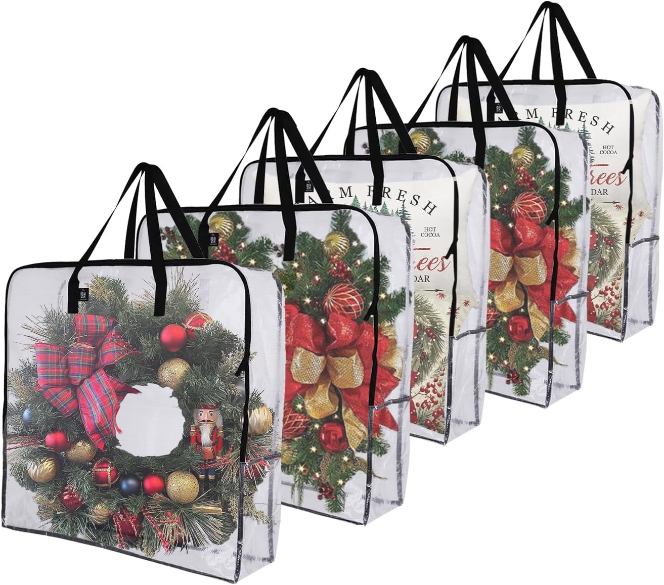 VenO 5 Pack Wreath Storage Bags, 30 Inch Clear Door Organizer