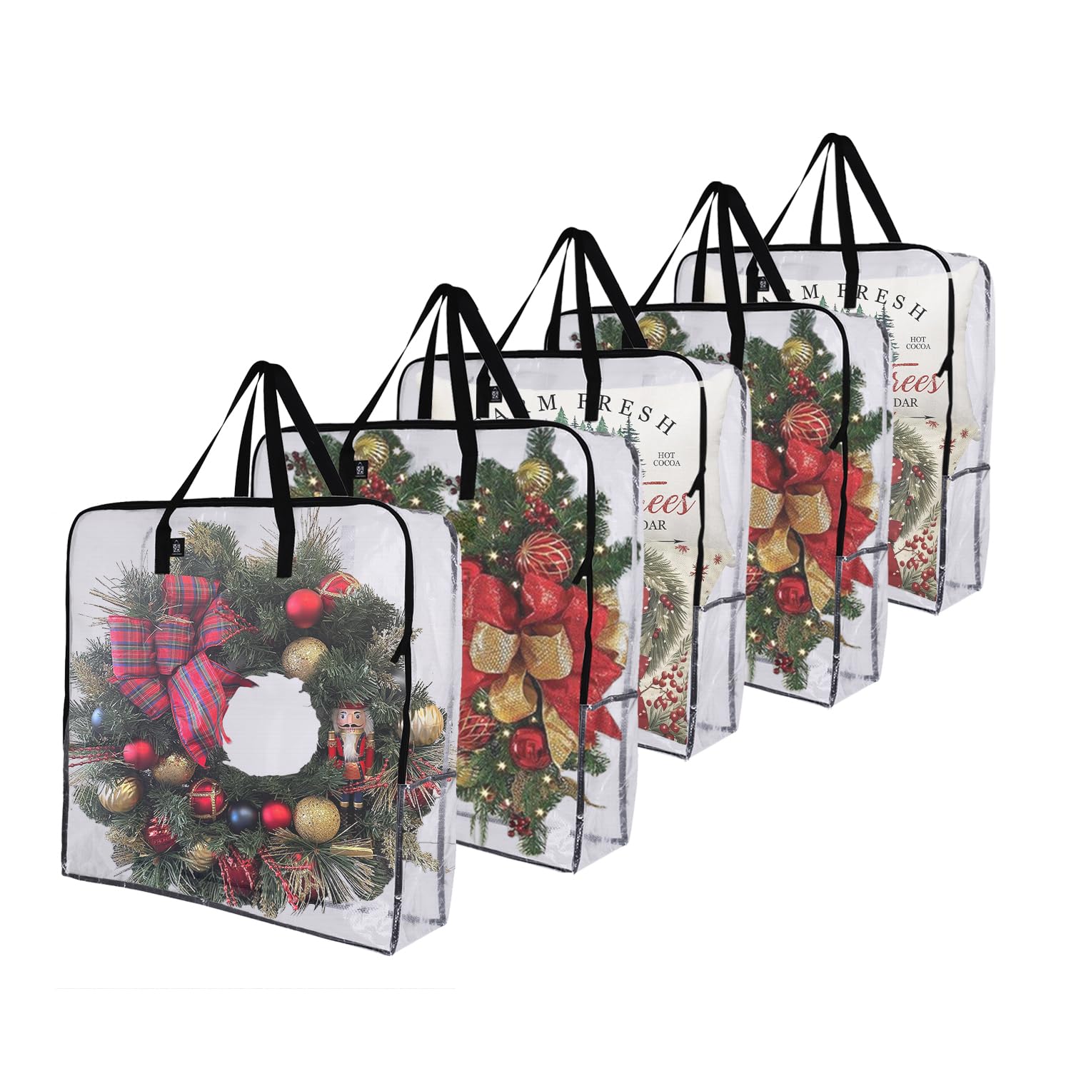 VENO 5 Pack Wreath Storage Bag Summer Christmas Decoration Garland Container 30 Inch Clear Door Wreath Organizers Moving