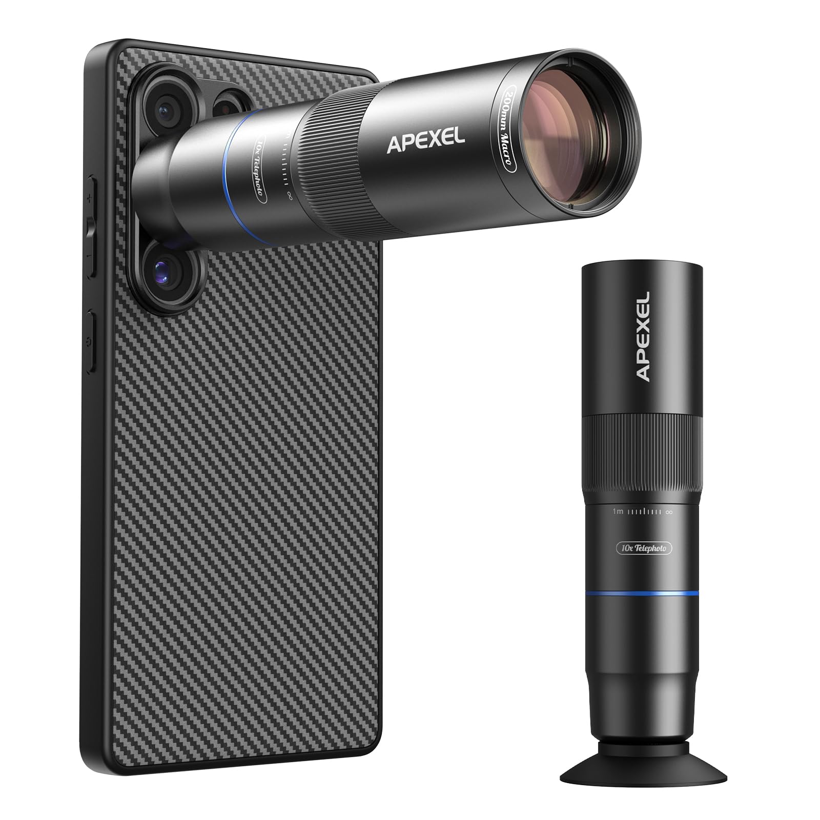 APEXEL Teleobjetivo Compacto de 10 x para Smartphone y Objetivo Macro de 200 mm con Clip Universal, Objetivo Profesional FMC ED, Adecuado para Samsung Galaxy S25 Ultra