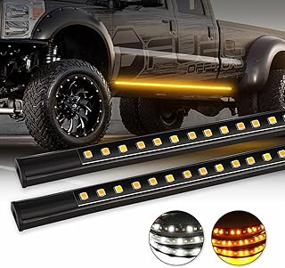 Niwaker 2Pcs 70 Inch Truck LED Running Board Lights for Extended Cab & Crew Cab Trucks Amber/White Turn Signal Side Marker & Courtesy Light Bar Strip Truck Bed lights for Trucks, SUV, Pickup