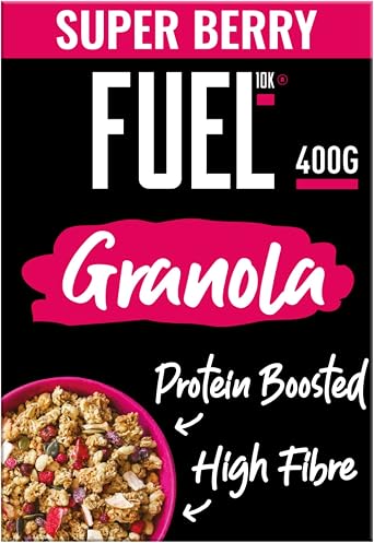 FUEL10K Protein Boosted, Chunky Granola, Super Berry, 6 x 400 Gram Box - High Fibre, Vitamin Boosted, Vegan Cereal with Mixed Fruit Pieces, Jumbo Oats & Pumpkin Seeds | High Fibre, Packed with Vitamins, Crunchy Jumbo Oats & Mixed Fruit, Vegan Friendly, Easy Breakfast or Snack