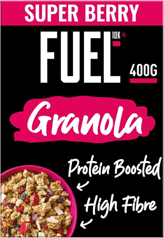 FUEL10K Protein Boosted, Chunky Granola, Super Berry, 6 x 400 Gram Box - High Fibre, Vitamin Boosted, Vegan Cereal with Mixed Fruit Pieces, Jumbo Oats & Pumpkin Seeds | High Fibre, Packed with Vitamins, Crunchy Jumbo Oats & Mixed Fruit, Vegan Friendly, Easy Breakfast or Snack