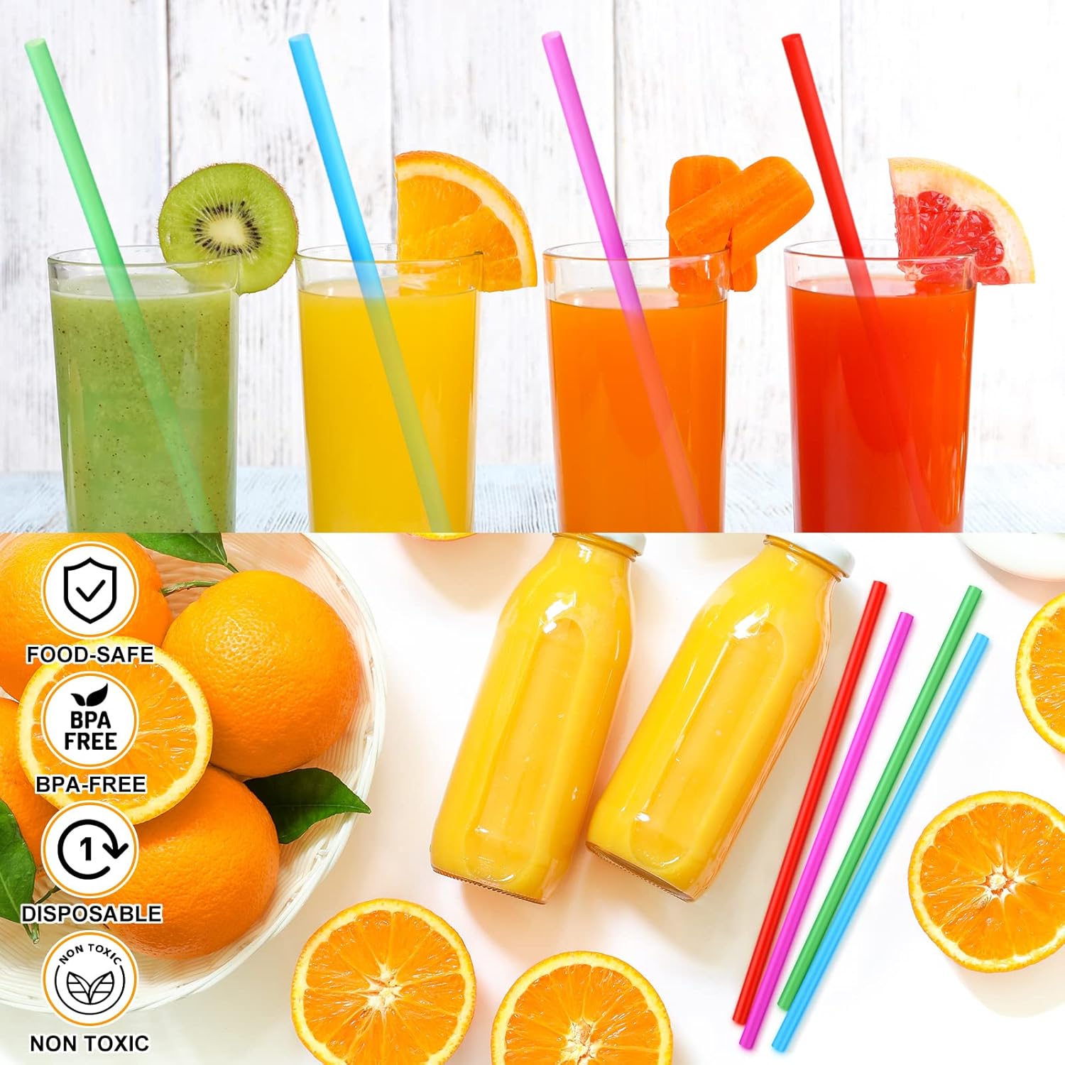 2000 Pcs Disposable Drinking Straws Long Plastic Straws 8.25" Long and 0.25'' Diameter for Cocktail Drink Cups Juice (Green, Rose, Blue, Red)
