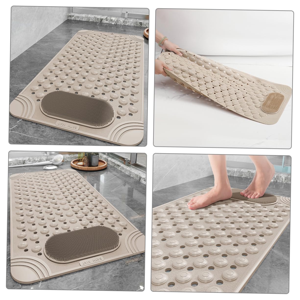 Alfombrilla de Bañera Antideslizante con Ventosas de PVC, Diseño de Drenaje y Masaje Exfoliante para Pies en Ducha y Baño