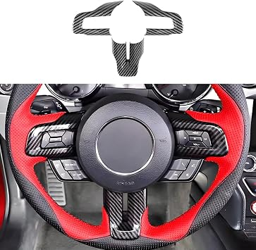 Carbon Fiber Style Kit Car Steering Wheel Trim Cover Panel for Ford Mustang 2015 2016 2017 2018 2019 2020 2021 2022 2023 Auto Interior Decorations Accessories Protection Decor Covers Accessory