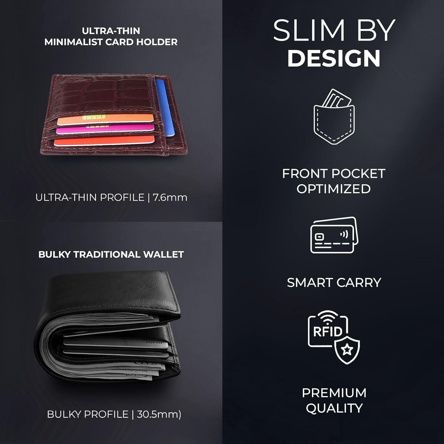 Genuine Leather Slim Card Holder Wallet for Men – Premium and Stylish Card Holder with Capacity for 7-10 Cards and Currency Compartment – Stylish and Functional Leather Wallet (CHERRY)