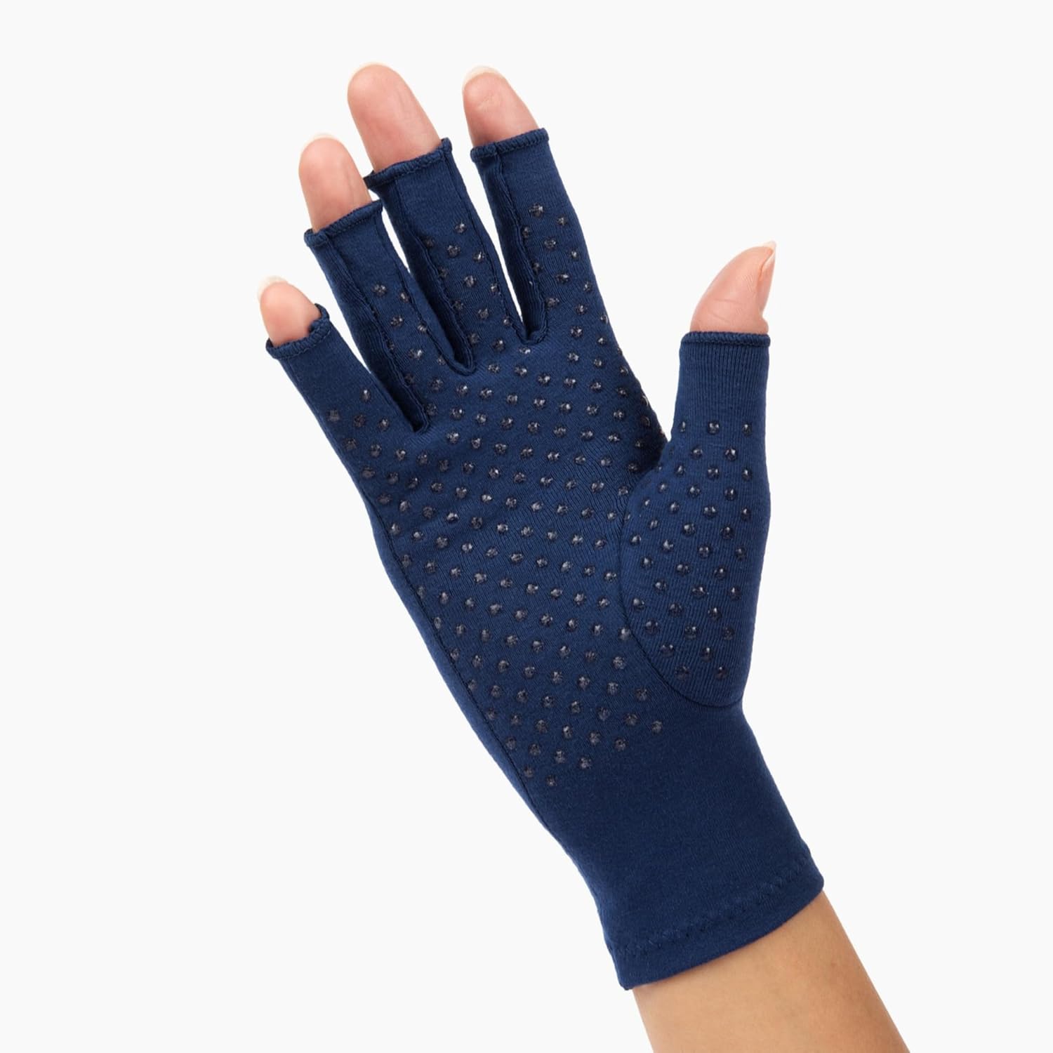 GRACE & ABLE Compression Gloves: Relief From Arthritis with Silicone Dots for Extra Grip. Cotton Stretch Breathable (Marine Blue, Large)