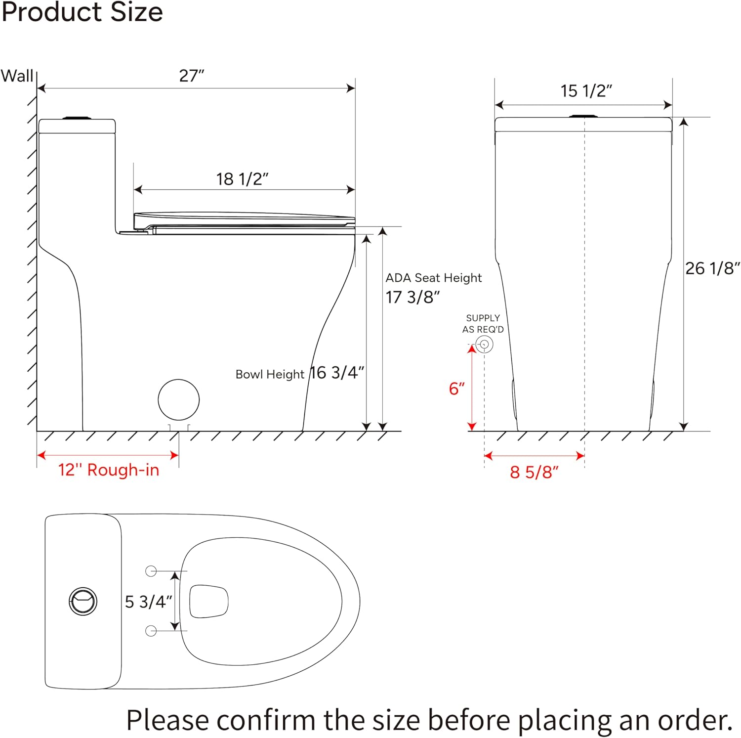 Elongated One Piece Toilet with Comfort Chair Seat ADA Height 17.33", Powerful Dual Flush 0.8/1.28 GPF Compact Toilet, MAP 1000g, Standard White Toilet Bowl, 12'' Rough-in