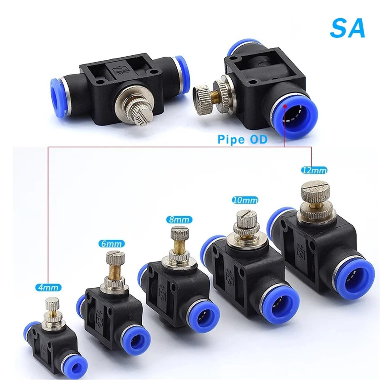 Złączka pneumatyczna 20/50 szt. SA zawór motylkowy sterujący przepływem powietrza 4 mm 6 mm 8 mm 10 mm 12 mm wąż do wody opona ręczna złącze wtykowe (SA-12,20 szt)