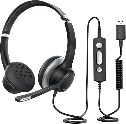 Cuffie PC con Microfono Cancellazione di Rumore, Cuffie Cablate da 3,5 mm con  Microfono Ruotabile, Controllo del Volume in Linea e Disattivazione  Dell'audio, Cuffie USB Aziendali per Zoom Skype : Amazon.it: Informatica