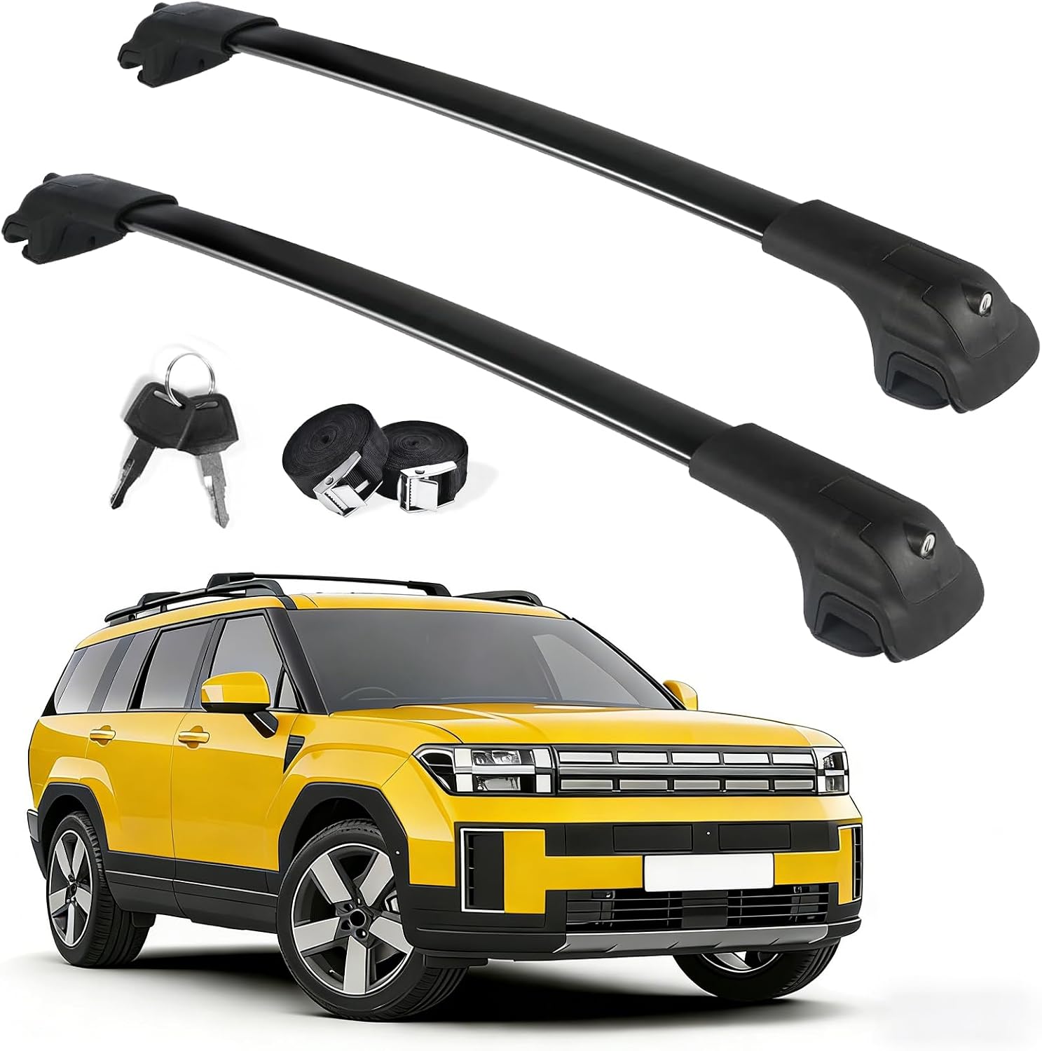 Zorik Lockable Roof Rack Cross Bars for 2024-2026 Hyundai Santa Fe & Hybrid (SEL XRT Limited Calligraphy), 300LBS Aluminum Cargo Carrier with Tie-Down Loops & Straps