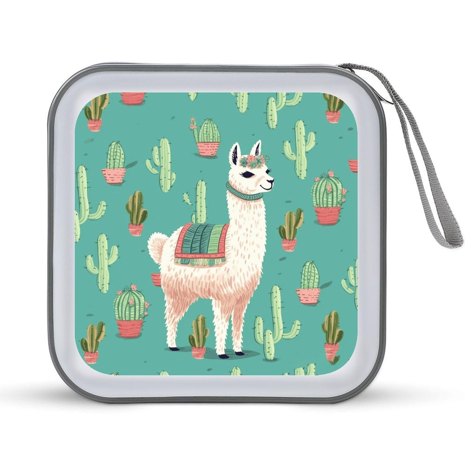 VstaDank Alpaca Cactus CD Case with Hand Strap Lightweight DVD Wallet Holder 40 Capacity CD/DVD Case Wallet Protective CD Wallet CD/DVD Portable Storage Binder for Car Home Office