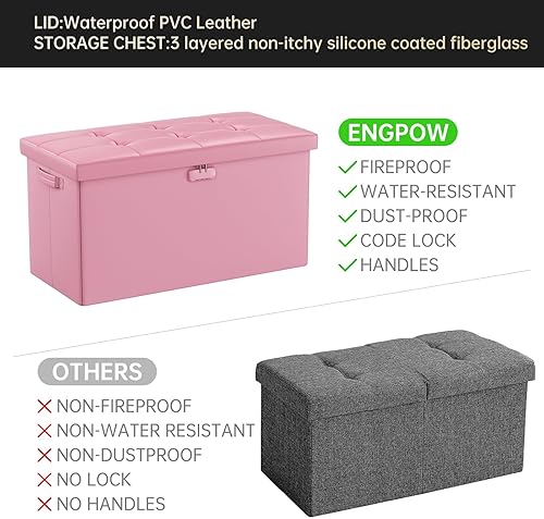 Miniatura 10 de ENGPOW Banco otomano de almacenamiento, banco plegable ignífugo con cerradura, 30 pulgadas, resistente al fuego y al agua, reposapiés, taburete