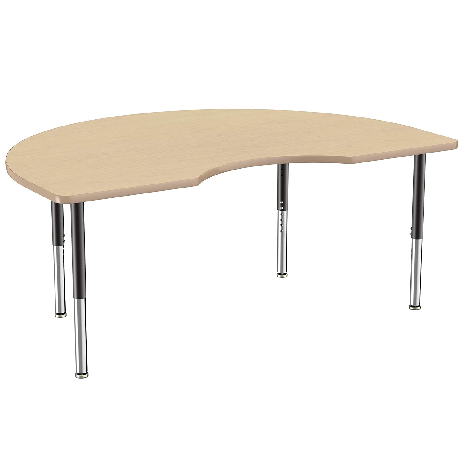 FDP Mobile Kidney Activity School and Office Table (48 x 72 inch), Super Legs with Glides and Casters for Collaborative Seating Environments, Adjustable Height 19-30 inches - Maple Top and Maple Edge