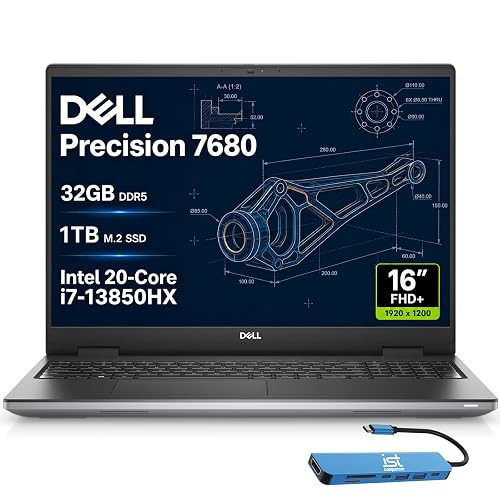 Dell Precision 7680 Laptop, 16" FHD+, Intel i7-13850HX, 32GB DDR5, 1TB SSD | Mobile Workstation, 20-Core > Ultra 9 185H, Dell Pro Max, Designer, Engineer, Creator, 2x Thunderbolt 4, IST HUB, Win 11 Pro
