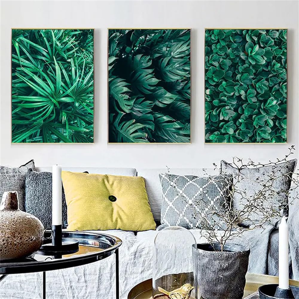 WBYZAC Art Prints-Green Leaves Plant Nordic Canvas Painting Wall Art Poster Living Room Bedroom Fresh Realist Backdrop Kitchen Print Home Decor Artwork-50 * 70cm*3PCS (No Frame)