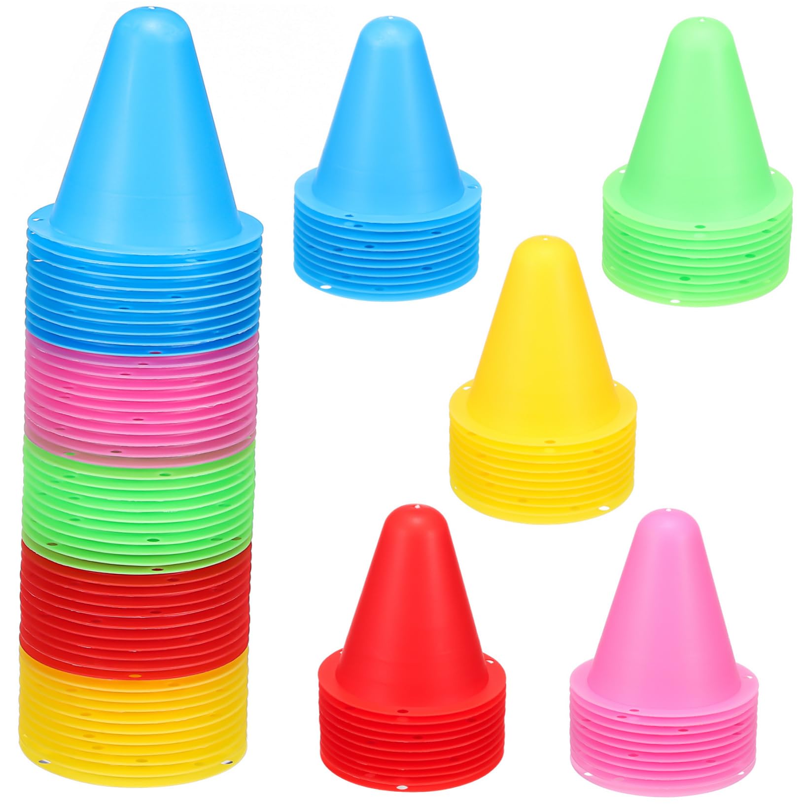 OSOLADY 50 Pcs Mini Traffic Cones Soccer Cones Soft Plastic for Boys and Girls and Sports Multiple Colors
