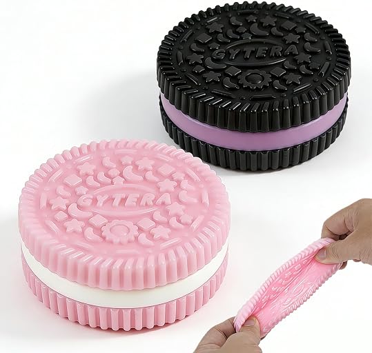 Gytera Sticky Cookie Squishies Fidget Toys Adults, Squeeze Toys Fidget Toys for Autism, Stress Balls for Adults Fidgets Birthday Easter Basket Stuffers(2 Pack Pink Black)