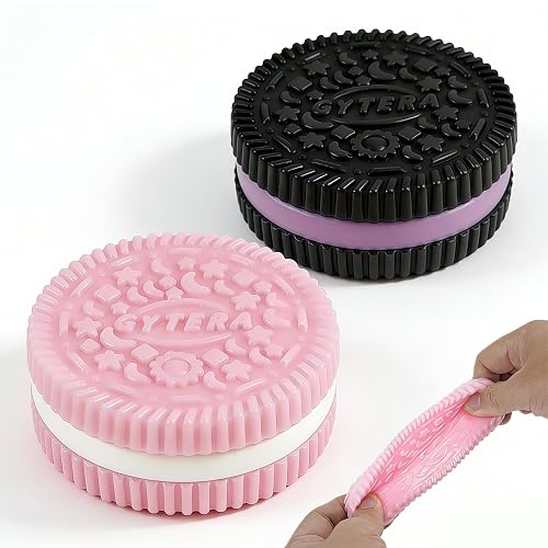 Gytera Sticky Cookie Squishies Fidget Adults, Squeeze Fidget for Autism, Stress Balls for Adults Fidgets Birthday Easter Basket Stuffers(2 Pack Pink Black)