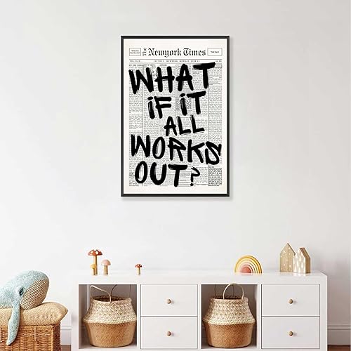 Miniatura 7 de Póster de periódico retro en blanco y negro con texto en inglés «What If It All Works Out», lienzo para pared, cita positiva, impresiones Periódico