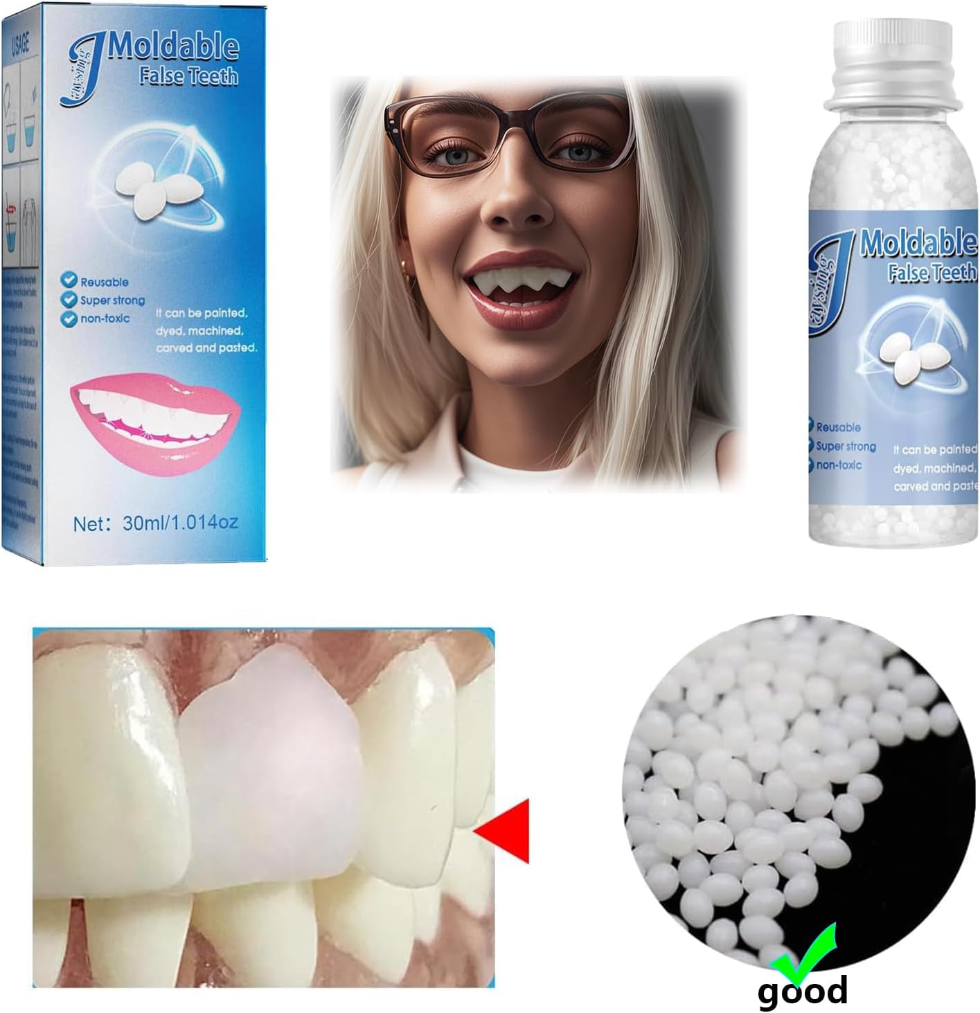 Provisional Teeth Decoration Fake Tooth High Hardness, Durable, and Reusable. Broken Tooth Moldable Fake Teeth.