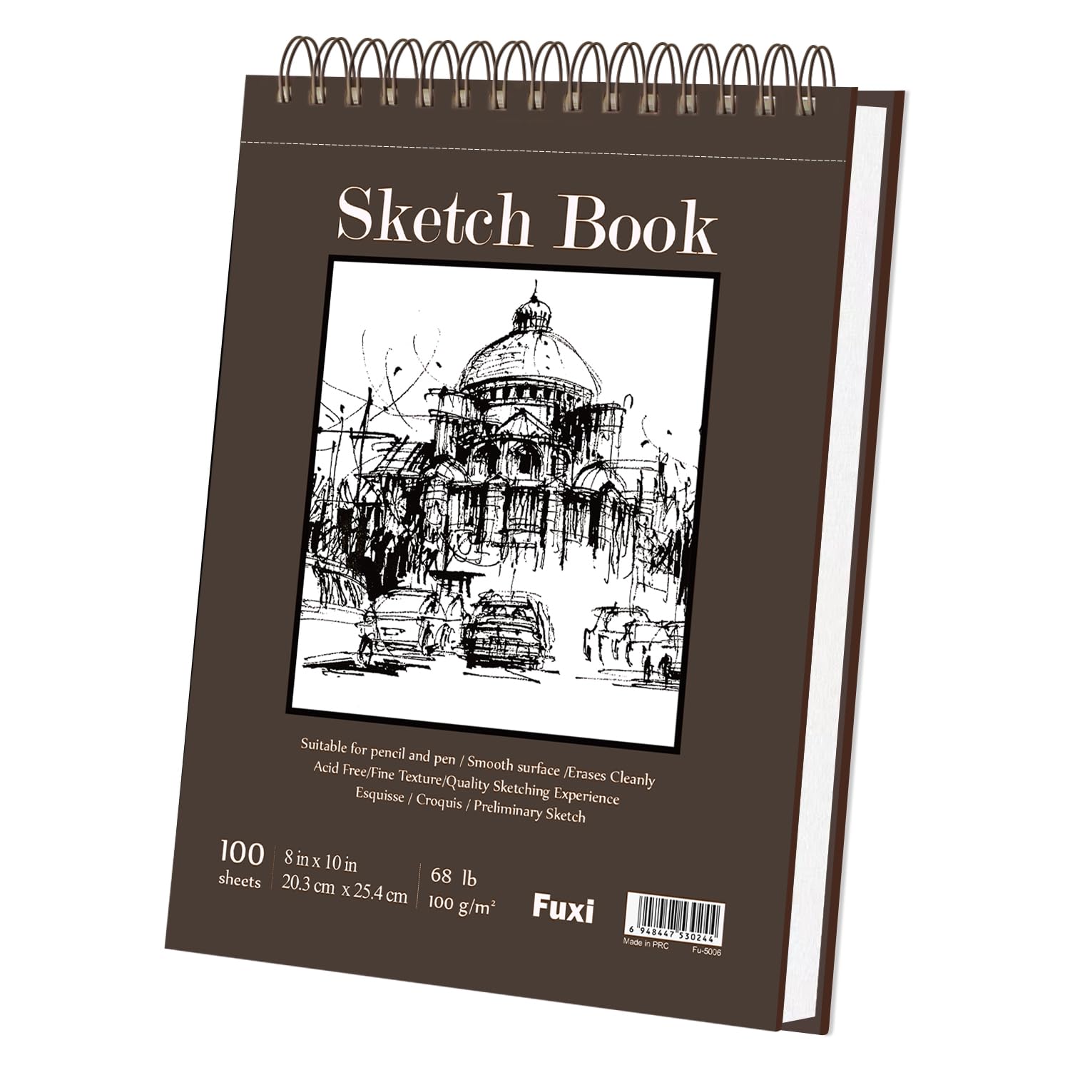 Cuaderno de bocetos de 8 x 10 pulgadas, 100 hojas de tapa dura, cuaderno de dibujo de 60 libras/100 g/m², libros de dibujo de artistas, papel de dibujo blanco duradero.