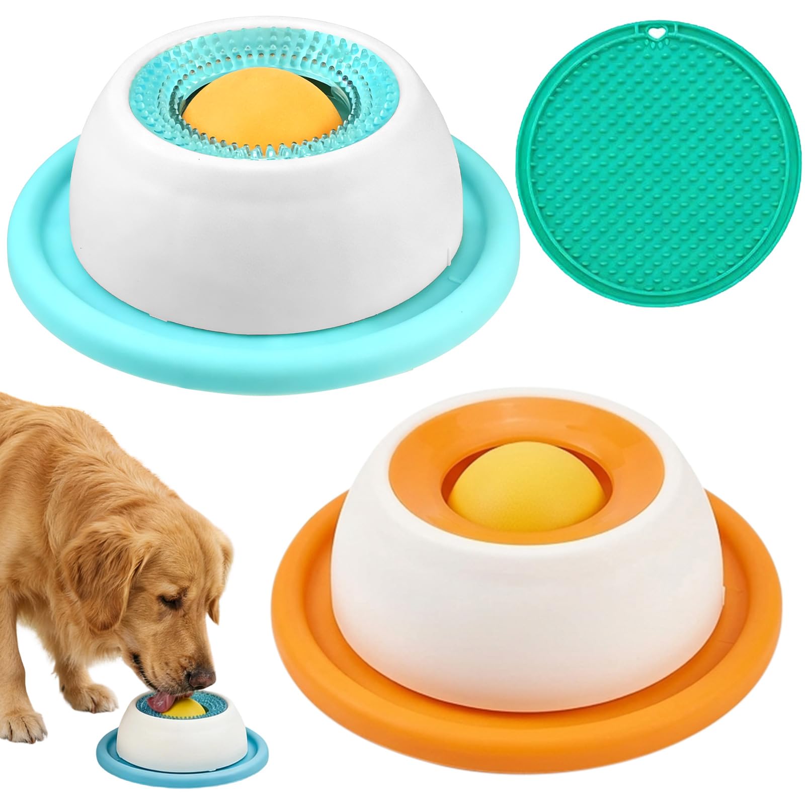 Dog Lick Bowl and Slow Feeder Mat Set, 3 Pack Interactive Dog Toys for Boredom Relief and Mental Stimulation, Lick Mat for Cats Grooming and Bathing, Premium Durable Enrichment Toy for Pets