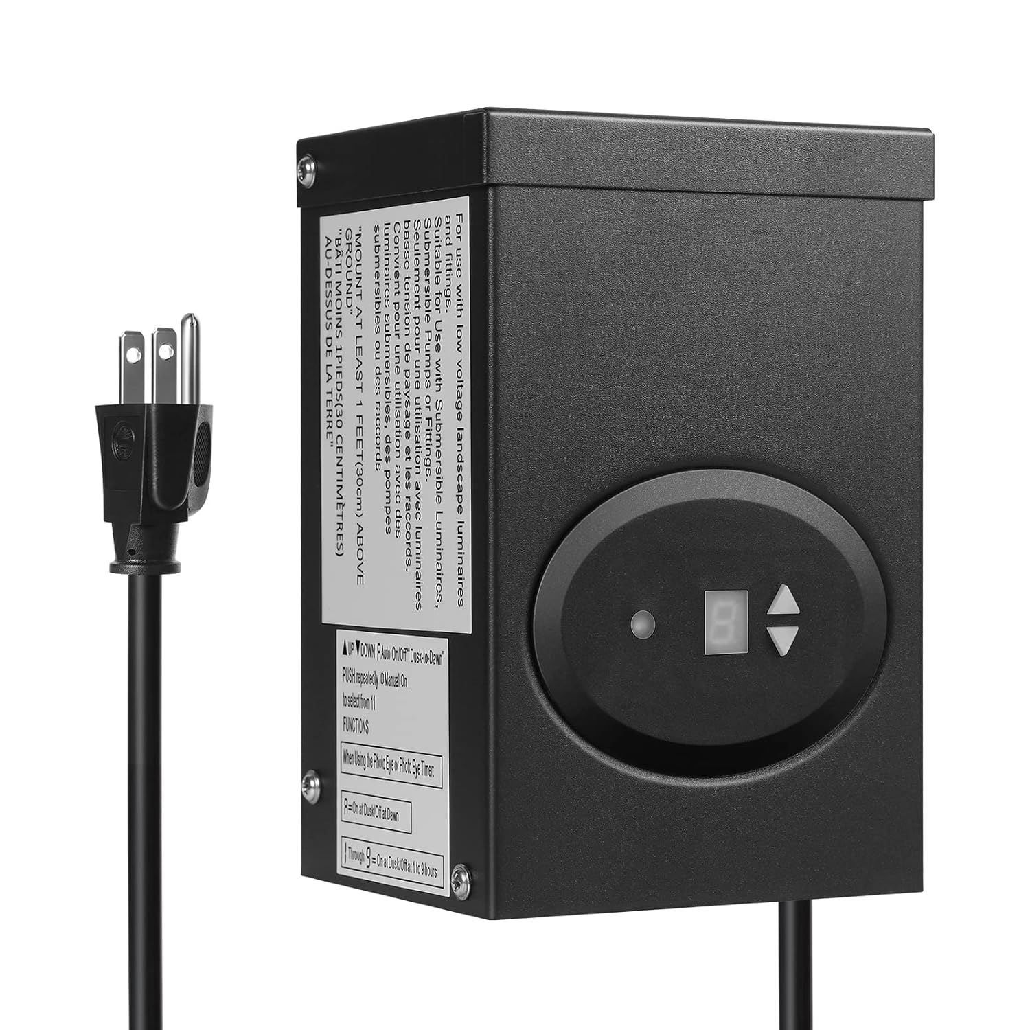 TOPKDA 200W Low Voltage Transformer with Photocell Sensor and Timer