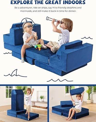 Miniatura 5 de Kidirect 2024 - Sofá modular de 11 piezas para niños, sofá de construcción de fortaleza, rebote instantáneo de 10s, sofá de espuma para niños, sofá