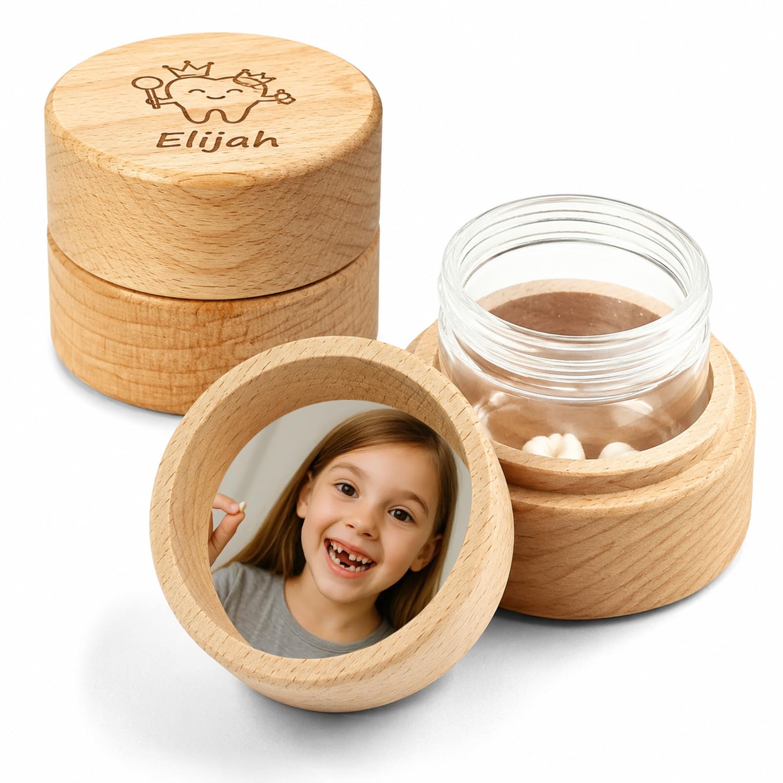 WFE Personalised Tooth Fairy Box Wooden Keepsake Holder Engraved Name Text