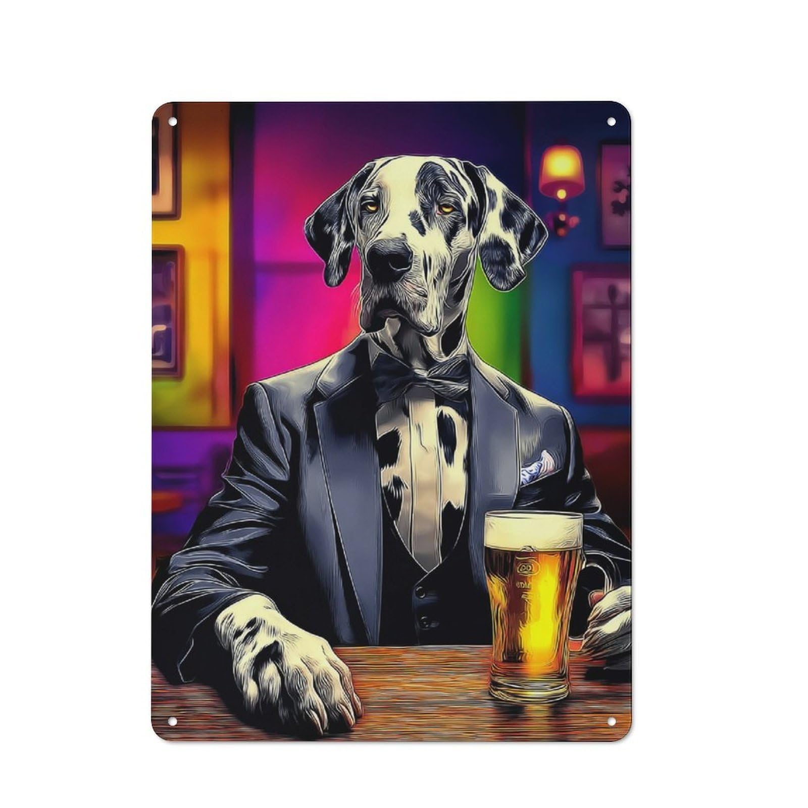 Junmoney Dog In Tuxedo Enjoying Beer 40X30cm Rustic Metal Sign With For Guest Room Or Hallway, For Vintage Wall Decor Fans, For Metal Sign Collectors