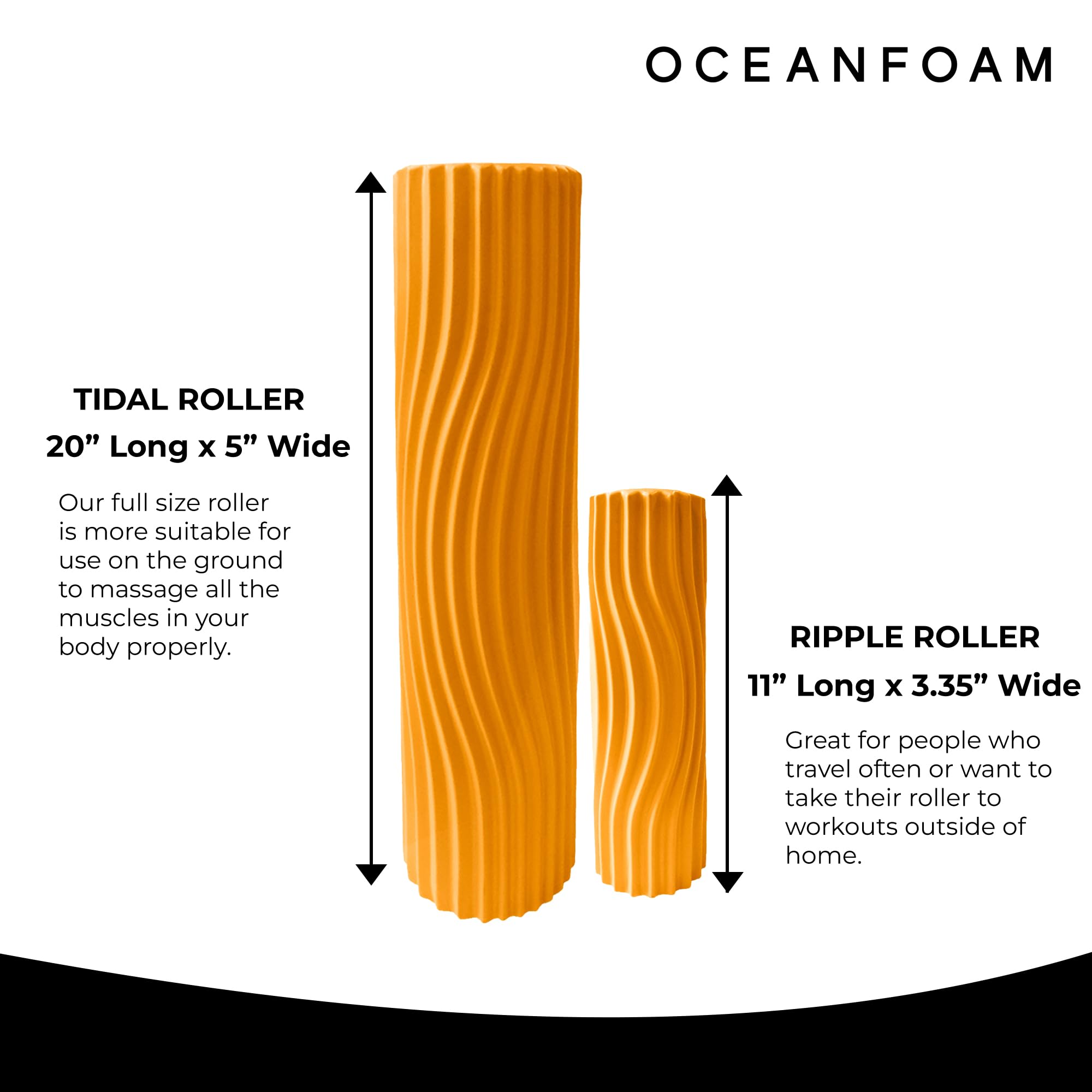 Oceanfoam Gold Tidal Roller - Rodillo ergonómico de espuma para masaje muscular miofascial de espalda con textura de onda ancha, yoga, atletismo, dolor corporal y rigidez, ejercicios de estiramiento,